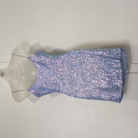 WINDSOR light blue sequin Dress fitted Sz 5/6 S Shiny Homecoming Short Dress - Picture 4 of 11